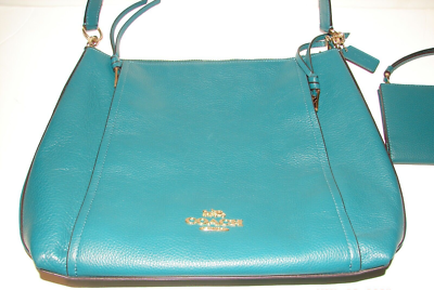 COACH Marlon Hobo TEAL GREEN COLOR Pebbled Leather Shoulder  display picture 3