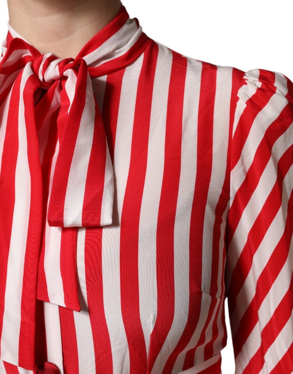 DOLCE & GABBANA Dress White Red Stripes Long Sleeves Midi