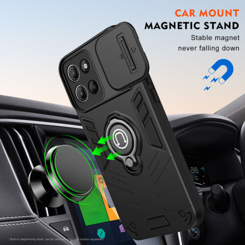 For Motorola Moto G15, Camera Slide Cover Ring Holder Magnetic Back Stand Case - Picture 18 of 25