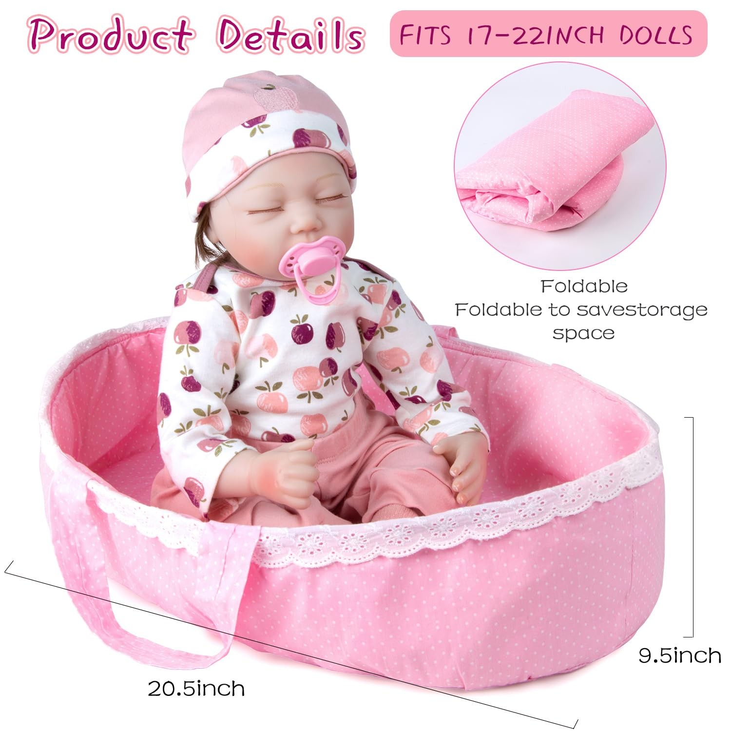 Reborn Baby Doll Cradle for 16-22 inch Reborn Dolls Carry Basket Newborn Baby