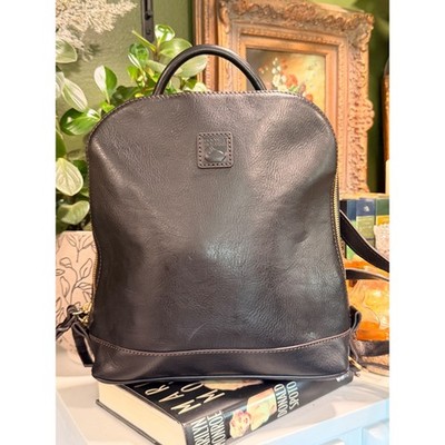Dooney & Bourke Florentine Zip Pod Black Leather Backpack Vintage Gold Hardware