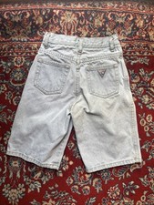GUESS Vintage Light Blue Denim Cotton Shorts Logo Button Style Youth Size 8