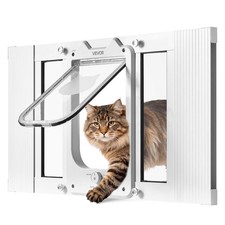 Cat Door for Window, Adjustable to Fit Window Width 23"-28", 4 Secure Lock