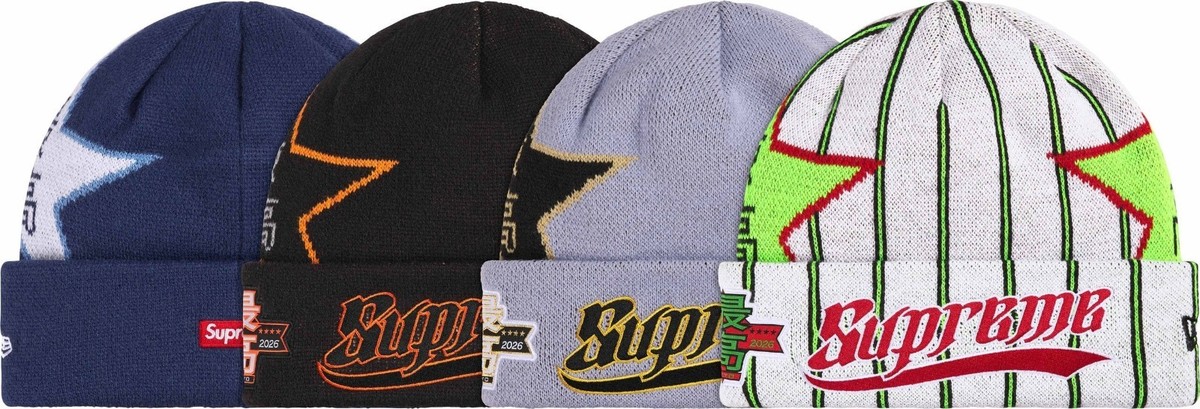 Supreme New Era® Stars Beanie Stripe Black Lavender Navy 4colors