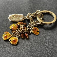 GUCCI Keyring Charm Key Holder Gold Ginkgo Leaf Design Women W/Box New Unused