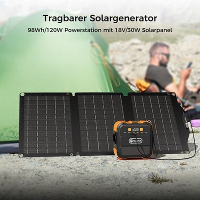 FlashFish A101 Solargenerator Power Station Li-Ion 98Wh 120W Mit 30W Solarpanel
