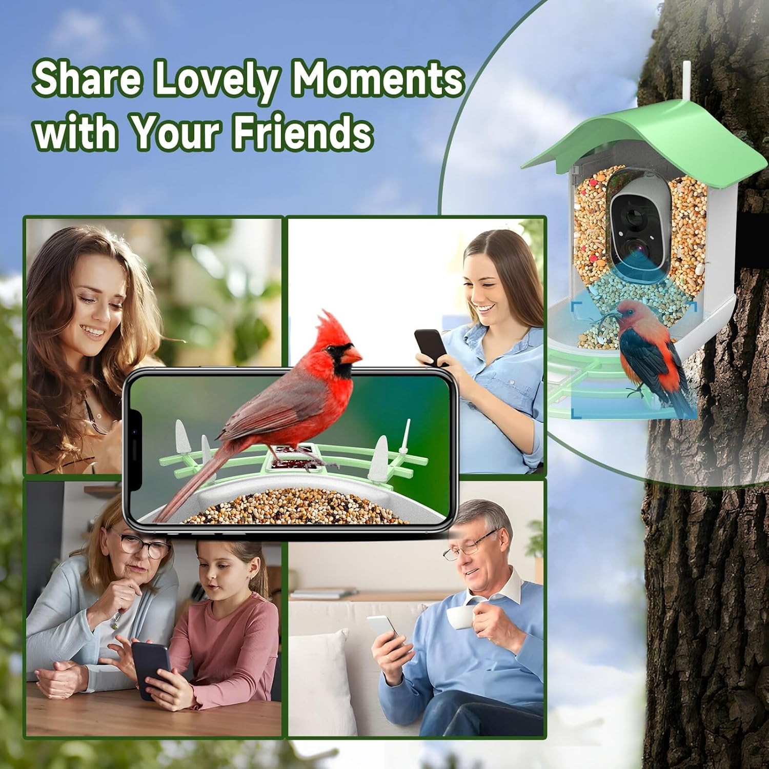 Smart Bird Feeder with Camera Solar Powered,Ai Identify Species,2K HD Video Auto