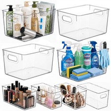 Storage Organizer Bins Clear Plastic 8 Pack 4 Large Narrow MOONEDGE