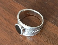 Belle ancienne Grande Bague Ethnique Argent Massif et ONYX - Taille 62