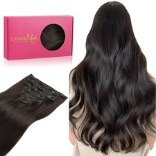 WENNALIFE Clip in Hair Extensions Real Human 16 Inch-120g-7pcs, 2 Dark Brown