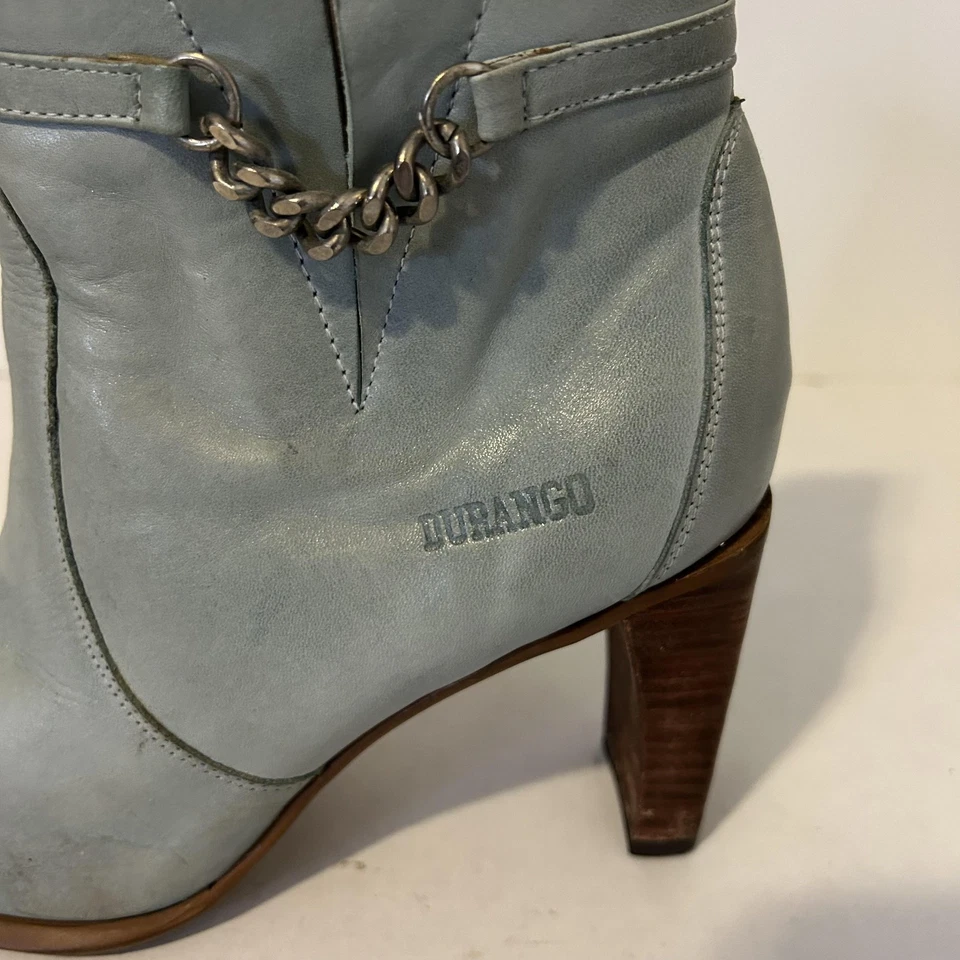 Durango Boots Womens Size 7 Light Blue Leather Ankle Booties Chain Heels R05590 - Image 2 of 4