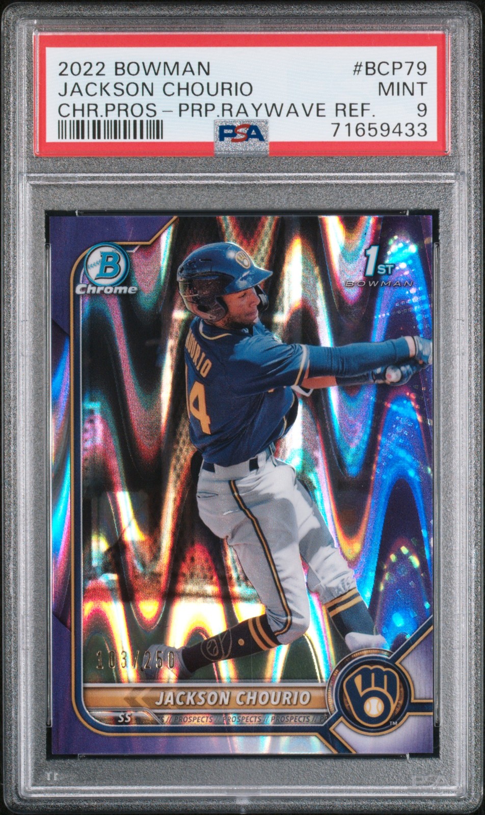 2022 BOWMAN CHROME PROSPECTS #BCP79 JACKSON CHOURIO 103/250 PSA 9