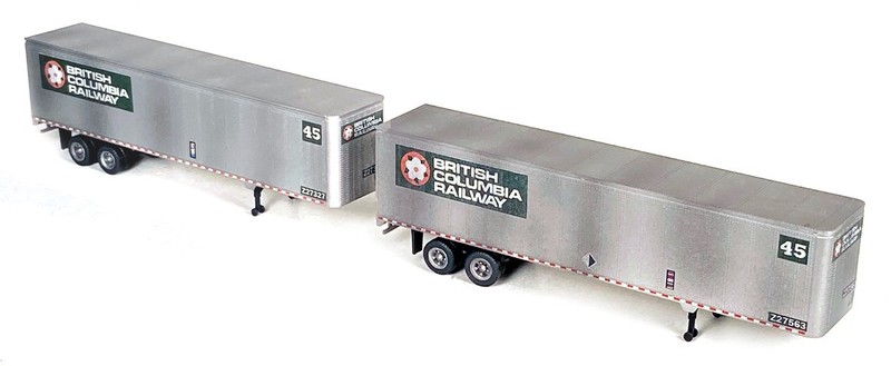 HO HERPA -- BRITISH COLUMBIA RAILWAY 45' TRAILER (LOT OF 2) - "USED & WEATHERED"