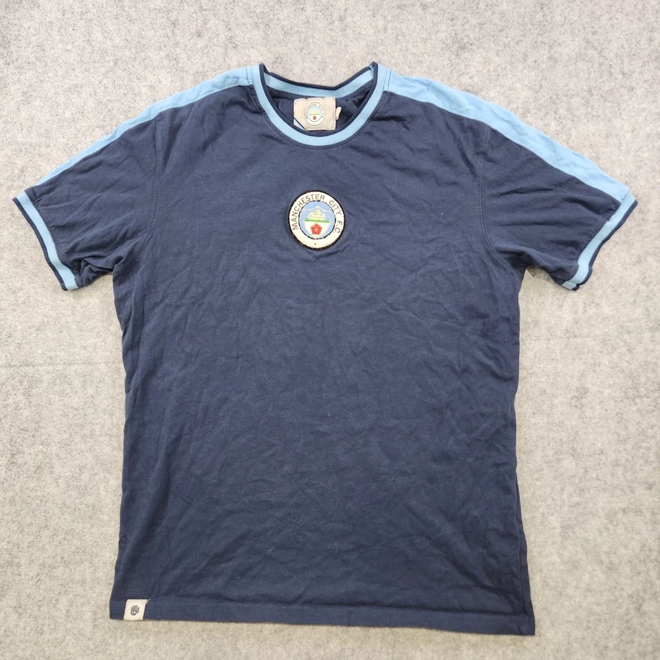 Camiseta Manchester City FC Para Hombre XL Azul Escudo de Fútbol Parche Manga Corta Camiseta Foto 2 de 4