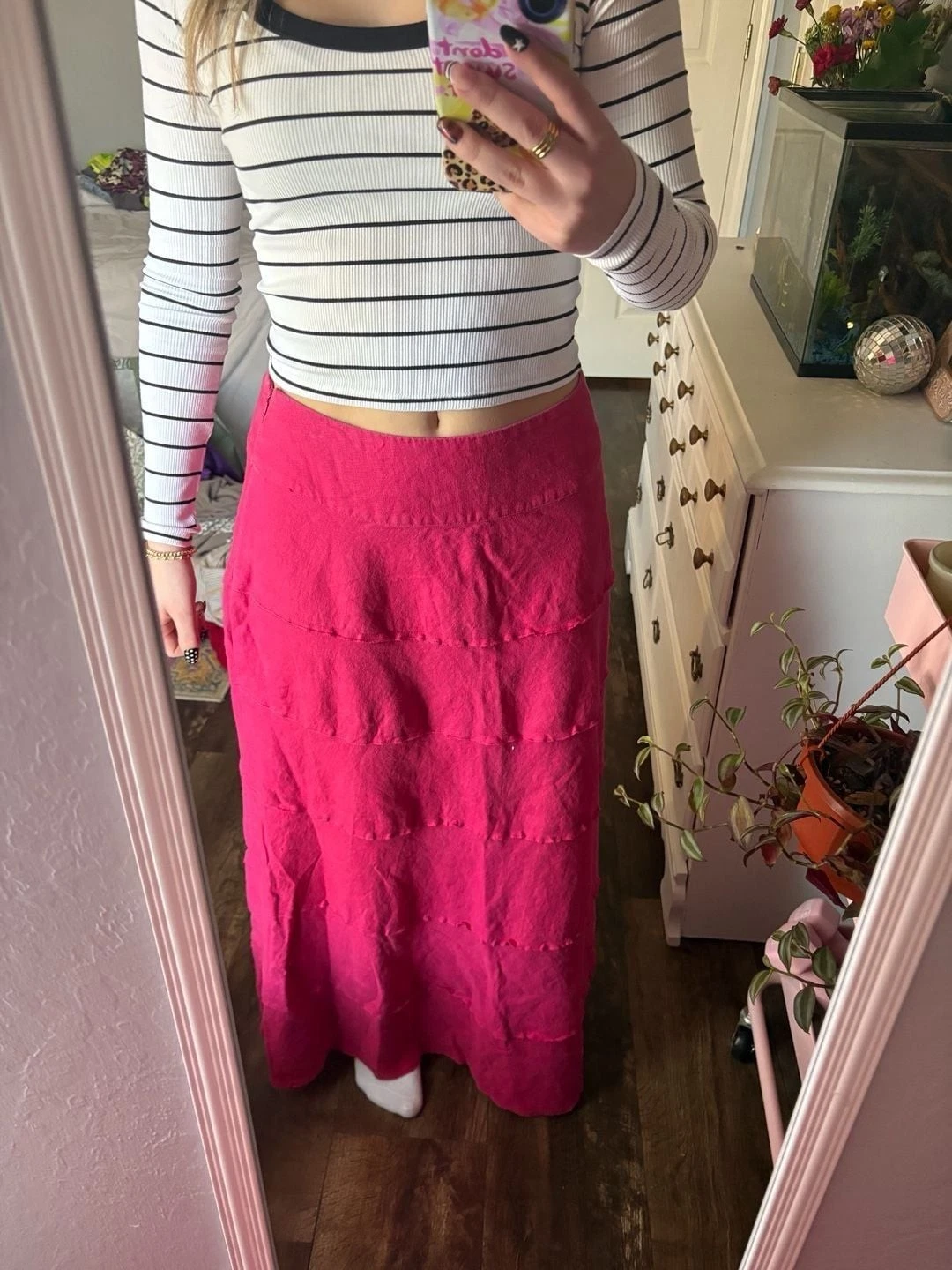 Multiples Hot Pink Tiered Maxi Skirt, 100% Linen, Women's Size 8