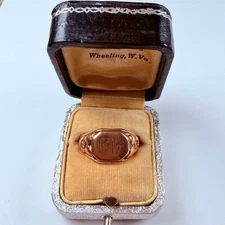 10K Solid Rose Gold Antique Ostby Barton Monogram Gothic Font Signet VTG Ring