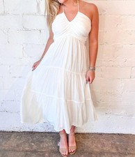 Day + Moon Haltered Ruched Midi Dress Size L