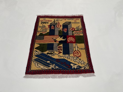 Tappeto da guerra 80x65 cm 9/11 torri gemelle lana tappeto da guerra afgano artigianato #706 - Foto 2 di 12
