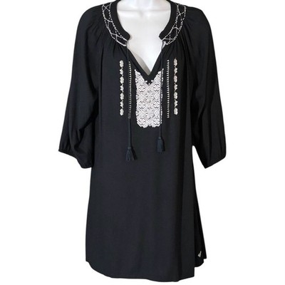 Roxy Quiksilver Women s Black Floral Embroidered Beach Dress Cover-Up Size M
