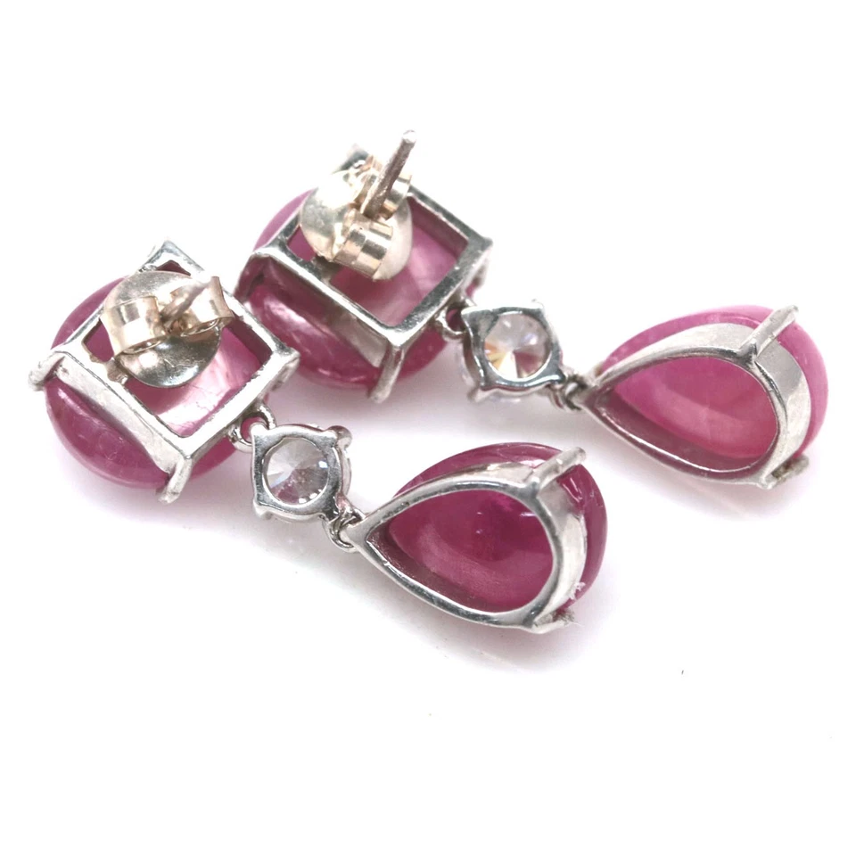 Thai Handgefertigt 10 x 12 Mm. Pink Rubin & Weiß Cubic Zirkonia Ohrringe - Bild 3 von 4