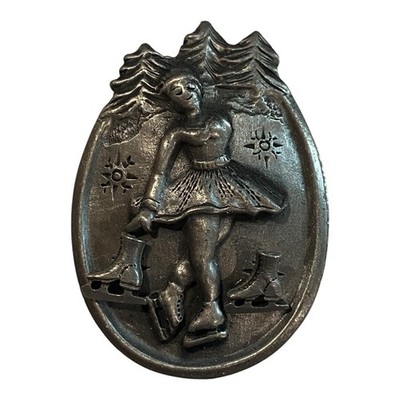 Torino Ice Skater Skating Pewter Brooch Necklace Earring Jewelry Trinket Box