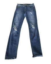 Judy Blue JB82210DK Mid Rise Distressed Dark Wash Skinny Fit Crop Jeans Sz 7/28