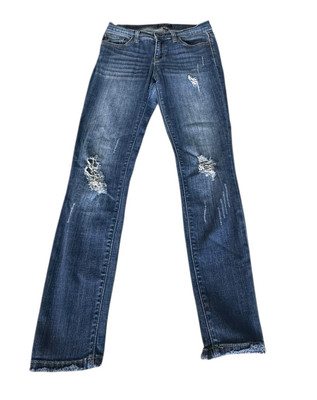 Judy Blue JB82210DK Mid Rise Distressed Dark Wash Skinny Fit Crop Jeans Sz 7/28
