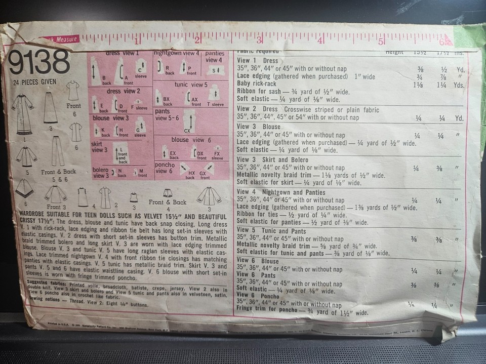 Simplicity Pattern 9124 1960'S SIMPLICITY #9138 SEWING PATTERN FOR VELVET/CHRISSY 15-1/2 TO 17 ...