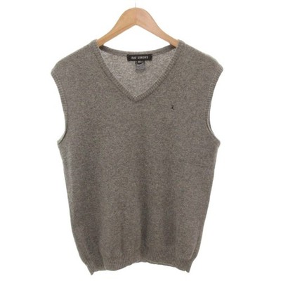 RAF Simons Knit Vest VNeck Logo Baby Merino Wool Gray 50 Size