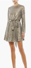 Mac Duggal Sequin Champagne Gold Mini Dress Size 12 $398 New