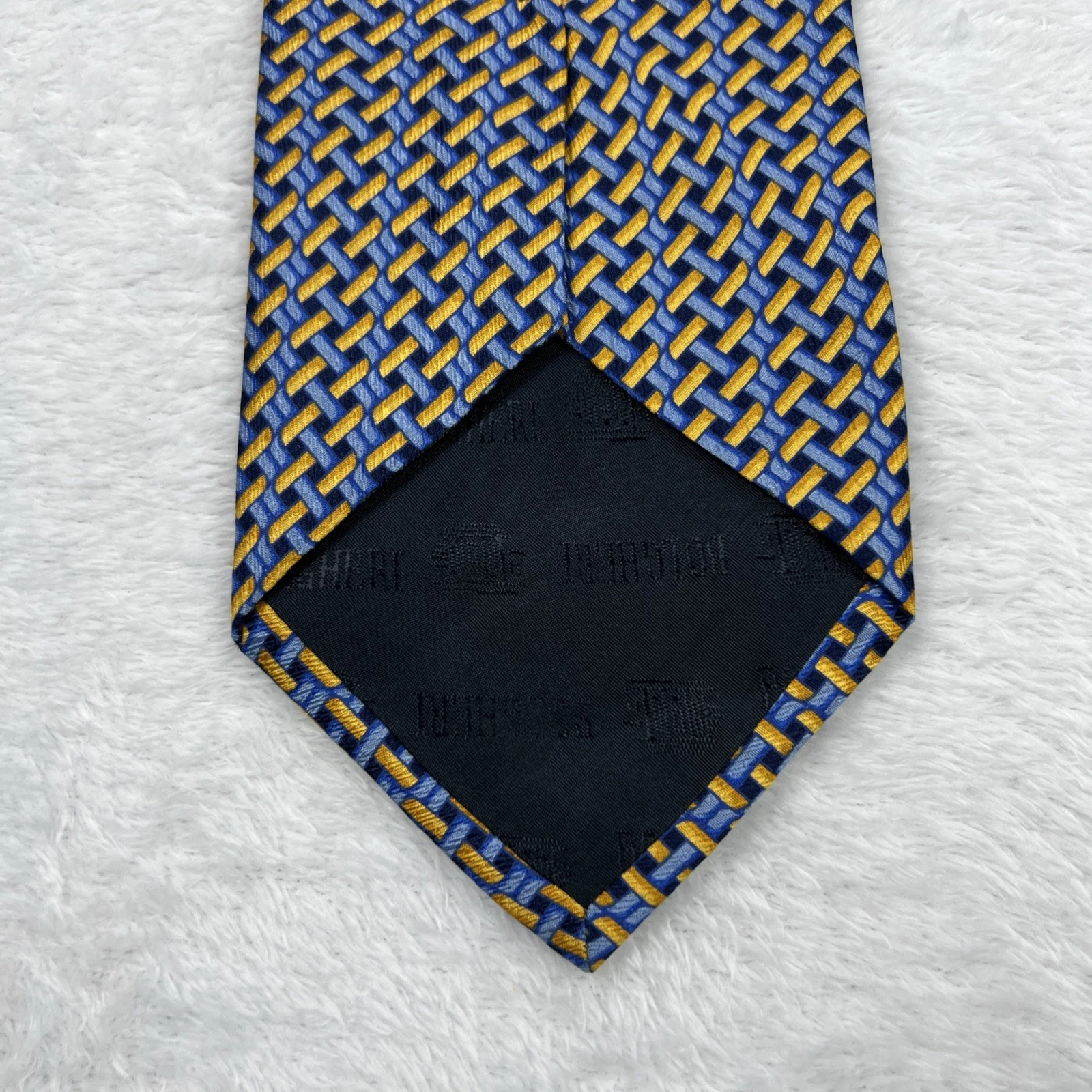 Bolgheri Blue Yellow Geometric Men’s Tie 3.75x58” Silk Made In Italy - product detail image 8