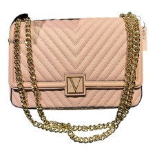 Victoria  s Secret Quilted Crossbody Bag Pink Gold Chain Shoulder Purse NWT