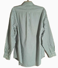 TOMMY HILFIGER L 100 Cotton Green White Stripe Long Sleeve Dress Casual Shirt