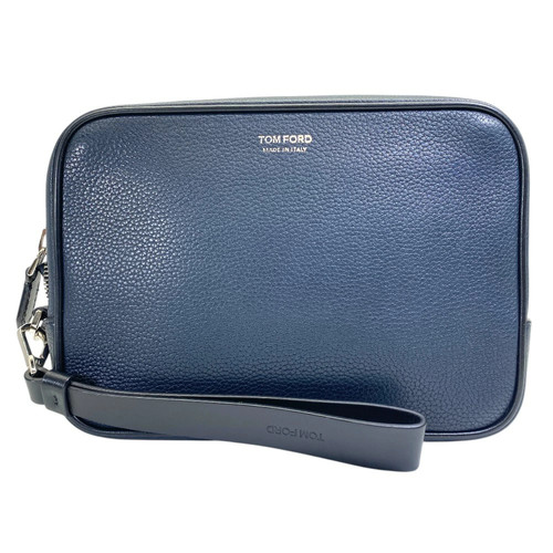 Tom Ford Clutch Bag, Second Bag, Pouch, Logo, Handle Strap, Leather, Nay, Siler