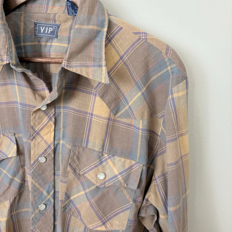Camisa VIP De Colección Para Hombres XL XLarge Perla A Presión A Cuadros Delgada Vaquero Rodeo Marrón Occidental Foto 3 de 4