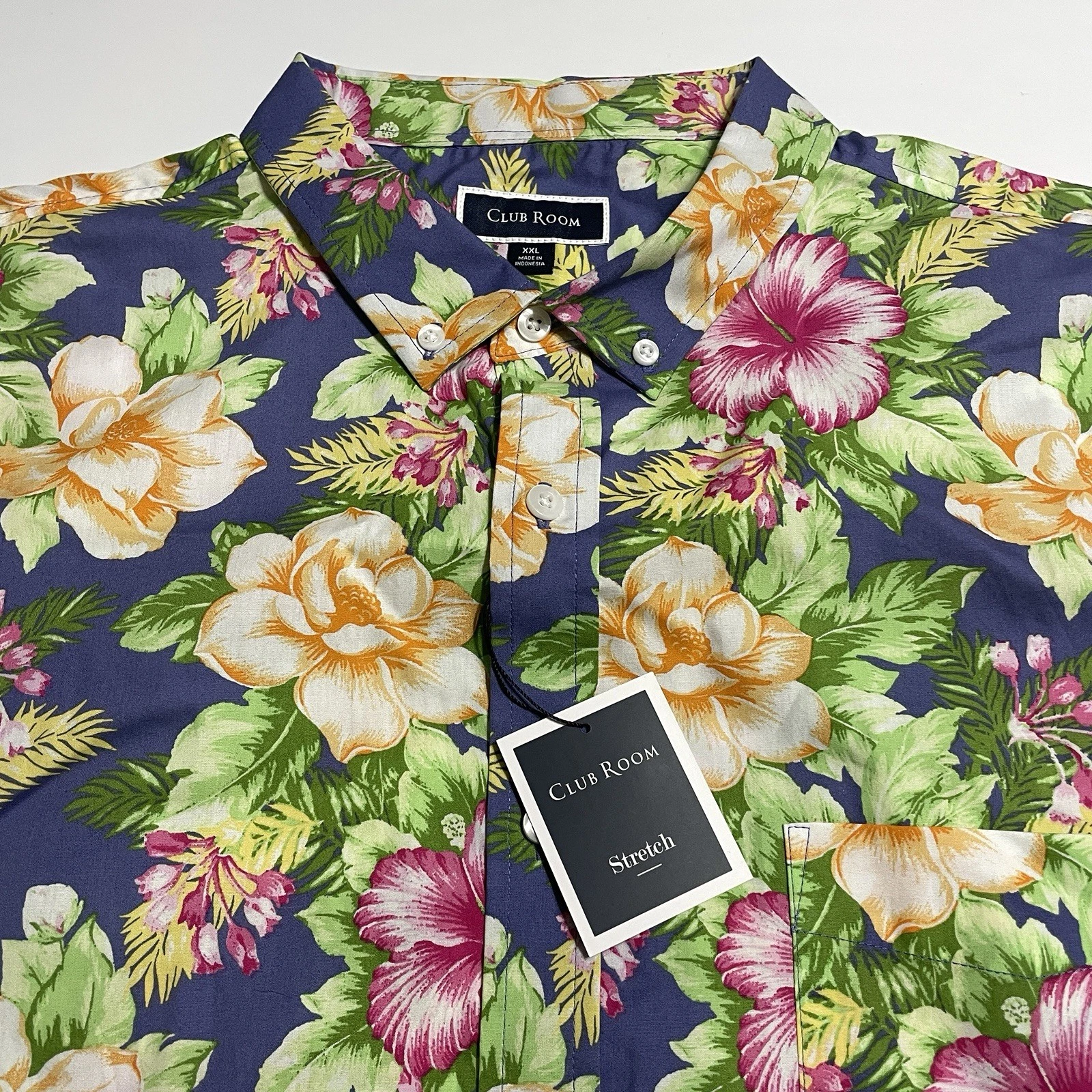 Club Room Mens 2XL Tropical Floral Crush Poplin SS Button Down Shirt NWT