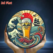 Asahi Beer Wave Japanese-Style Round Aluminum Plaque 7.79 Inch