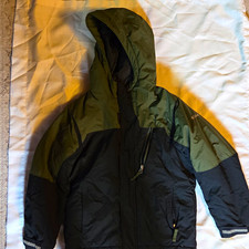 Columbia Boys Hooded Insulated Full Zip Colorblock Winter Coat Size8 Black/Green
