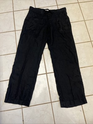 STEFANEL ITALY Black Drawstring Wide Leg 100% Linen Pants Sz US 8