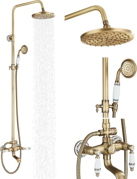 Antike Messing Duscharmatur Regendusche Duschset Bad Duschsystem Mit Handbrause-image