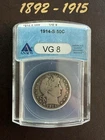 1914 S Barber Silver Half Dollar Anacs VG 8
