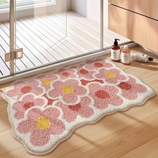 Pink Flower Bathroom Rugs 32x20 Inch Bath Mat Ultra Soft Absorbent Non Slip