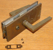 ancien SERRURE POIGNEE en feuillure CLARIT MOREAUX laiton POUR PORTE VERRE 10mm