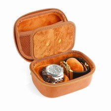 Premium Leather Watch Travel Case Storage Box Jewelry Organizer Brown Case