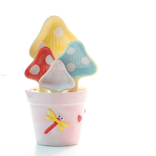 4Pcs Cute Mushroom Measuring Spoons Ceramic Decorative Tablespoons Tableware - Picture 4 of 12