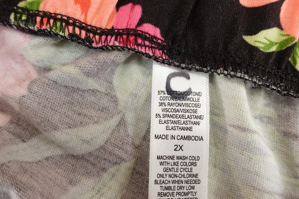 Cuddl Duds Womens 2X Black Tropical Print Pull On 8" Inseam Lounge Shorts New - Image 4 of 4