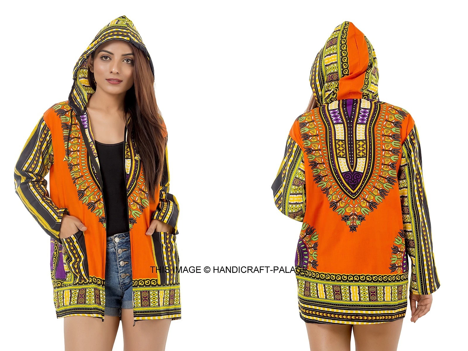 Indian Fashion Jacket Hoody Dashiki Orange Overcoat African Print Dashiki Jacket