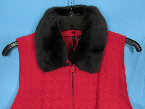 NEW DIRECTIONS Red QUILTED Zip REMOVABLE FAUX FUR COLLAR Vest/Topper Sz S - Picture 2 of 4