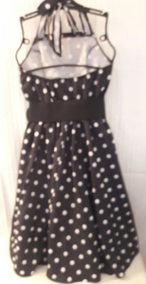 1950's Outfit Halter Sun Dress Black White Polka Dots Flower Hair Band Braclet - Image 4 of 4