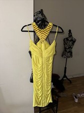 New VERSACE Beaded Cocktail Stretch Jersey Yellow Dress Italian 42 - US 6